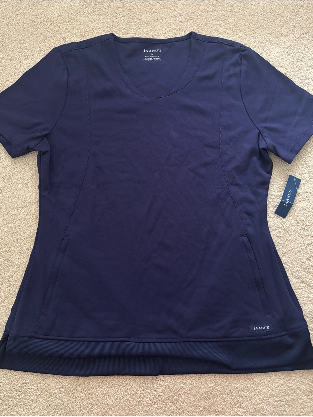 NWT Women’s Jaanuu Navy Blue Scoop Neck Scrubs Top Shirt Size Large